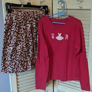 Lands End top and skirt